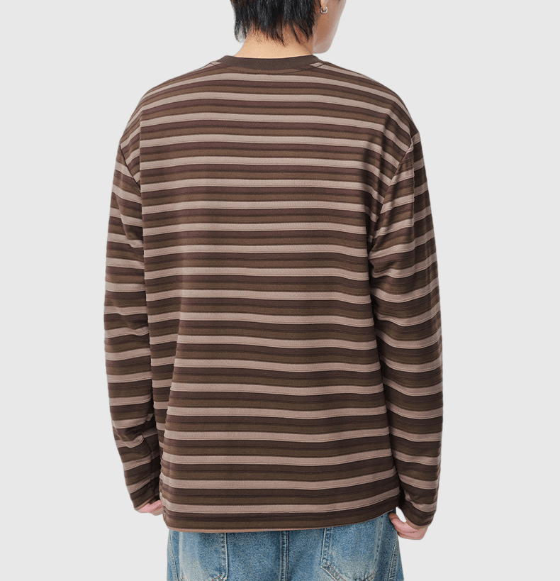復古混色條紋編織 長袖 T-Shirt [SBT-1465]