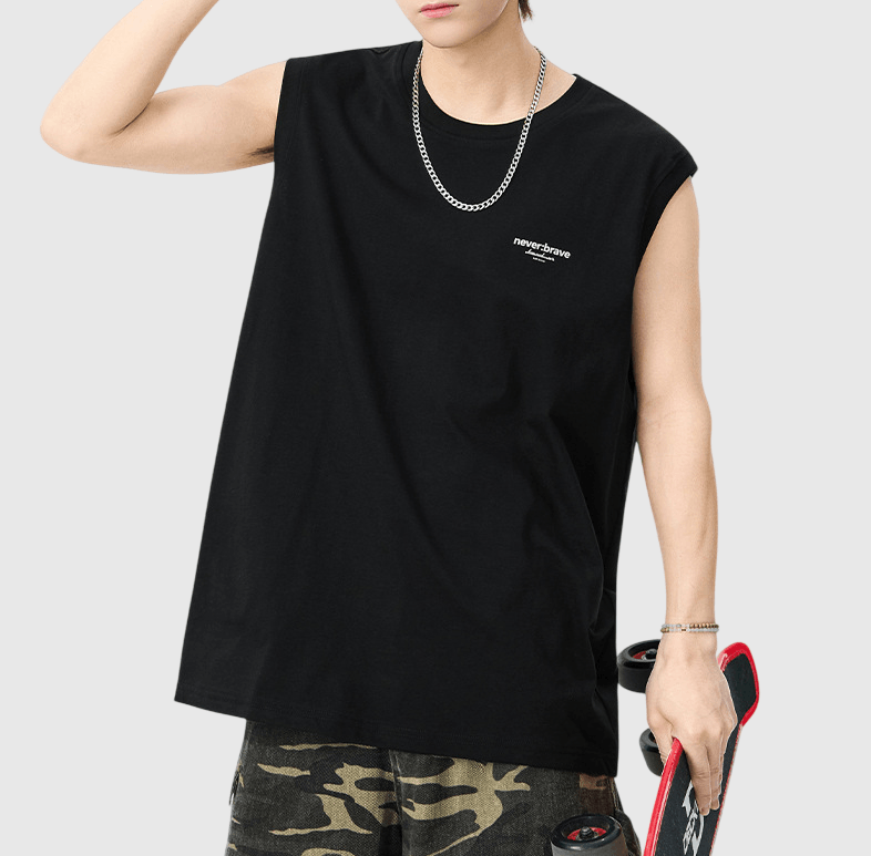 日系文青色系細文字圖案印燙 無袖背心 T-Shirt [SBT-1533]