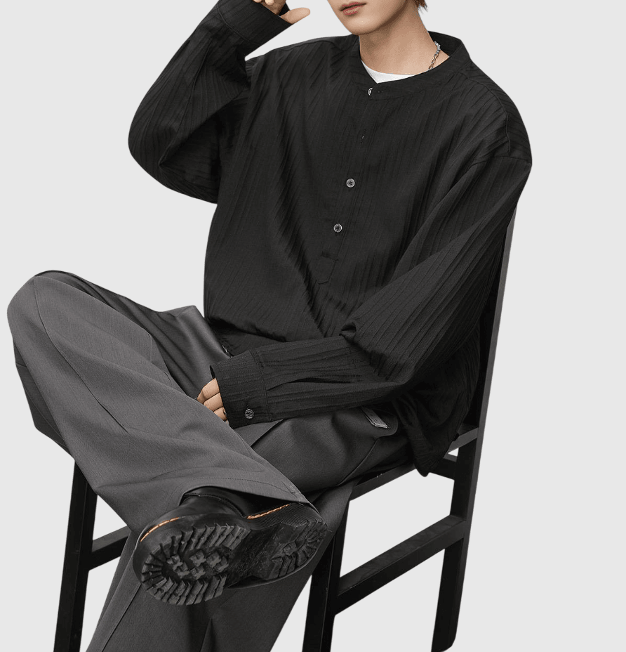 日系復古半開襟鈕扣 透氣長袖 T-Shirt [SBT-1471]