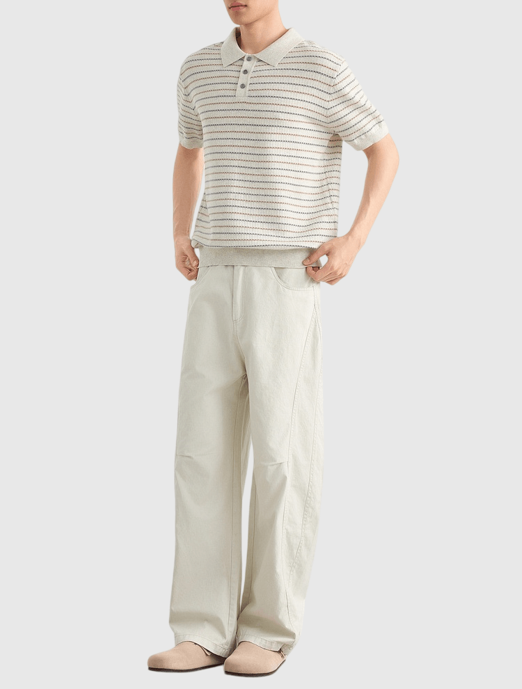 色系撞色條紋編織 針織短袖 POLO T-Shirt [CBT-1574]