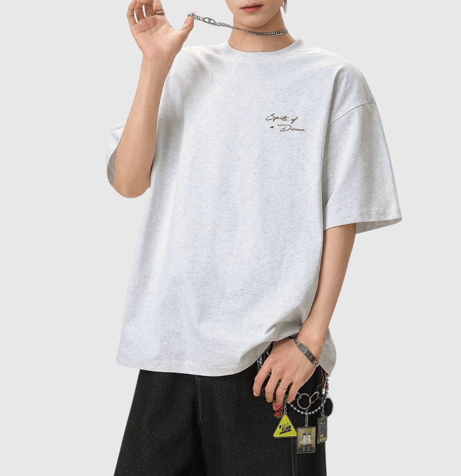 色系前後線條潦草文字印燙設計 純棉短袖 T-Shirt [SBT-1480]