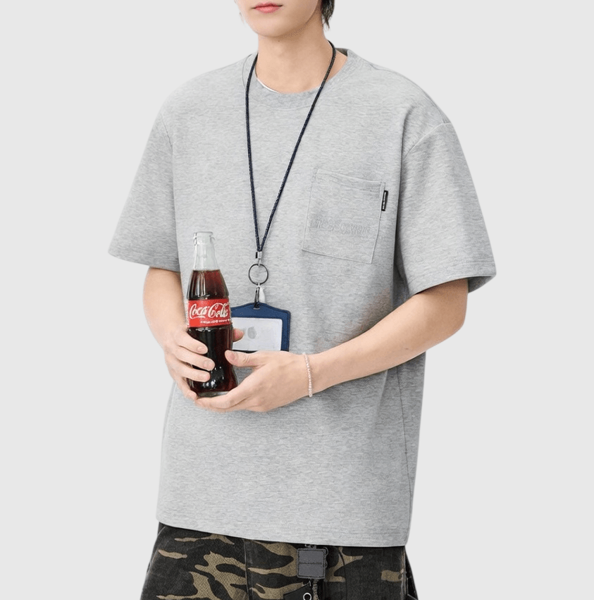 日系基礎前袋同色系文字刺繡 短袖 T-Shirt [SBT-1542]