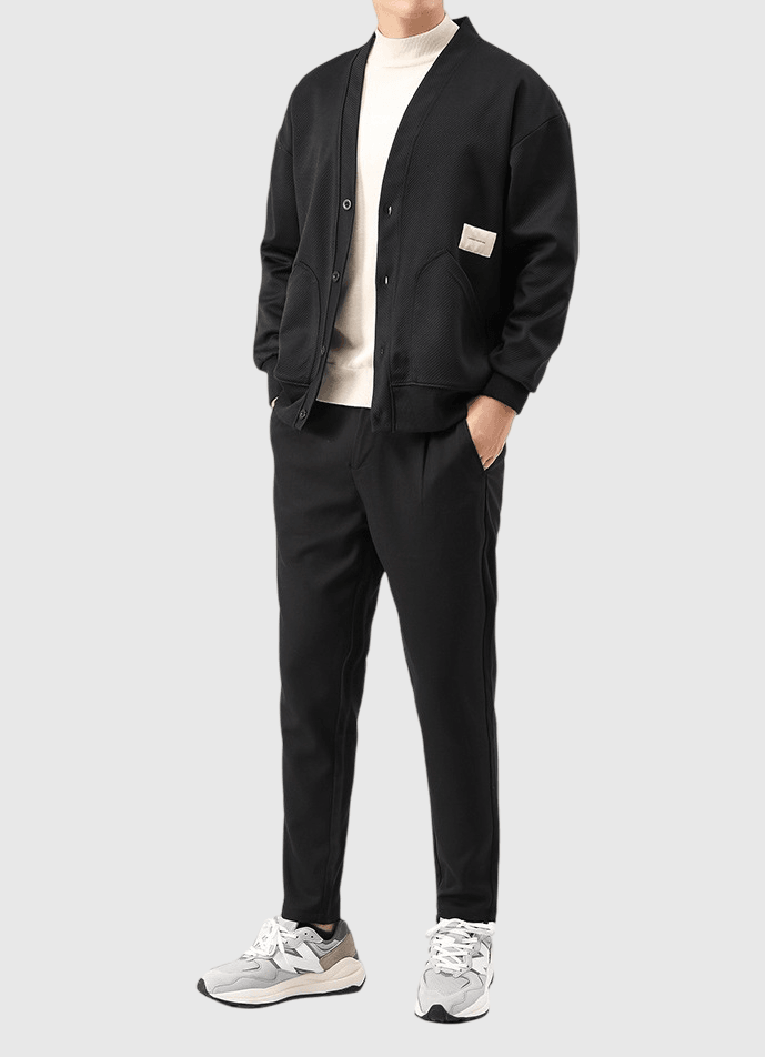 日系雙前袋暗斜紋 開胸針織長袖外套 [SBO-1067]