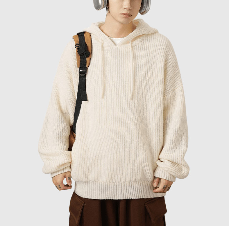 日系基礎粗線針織紋理 針織連帽長袖毛衣 [SBK-1081]