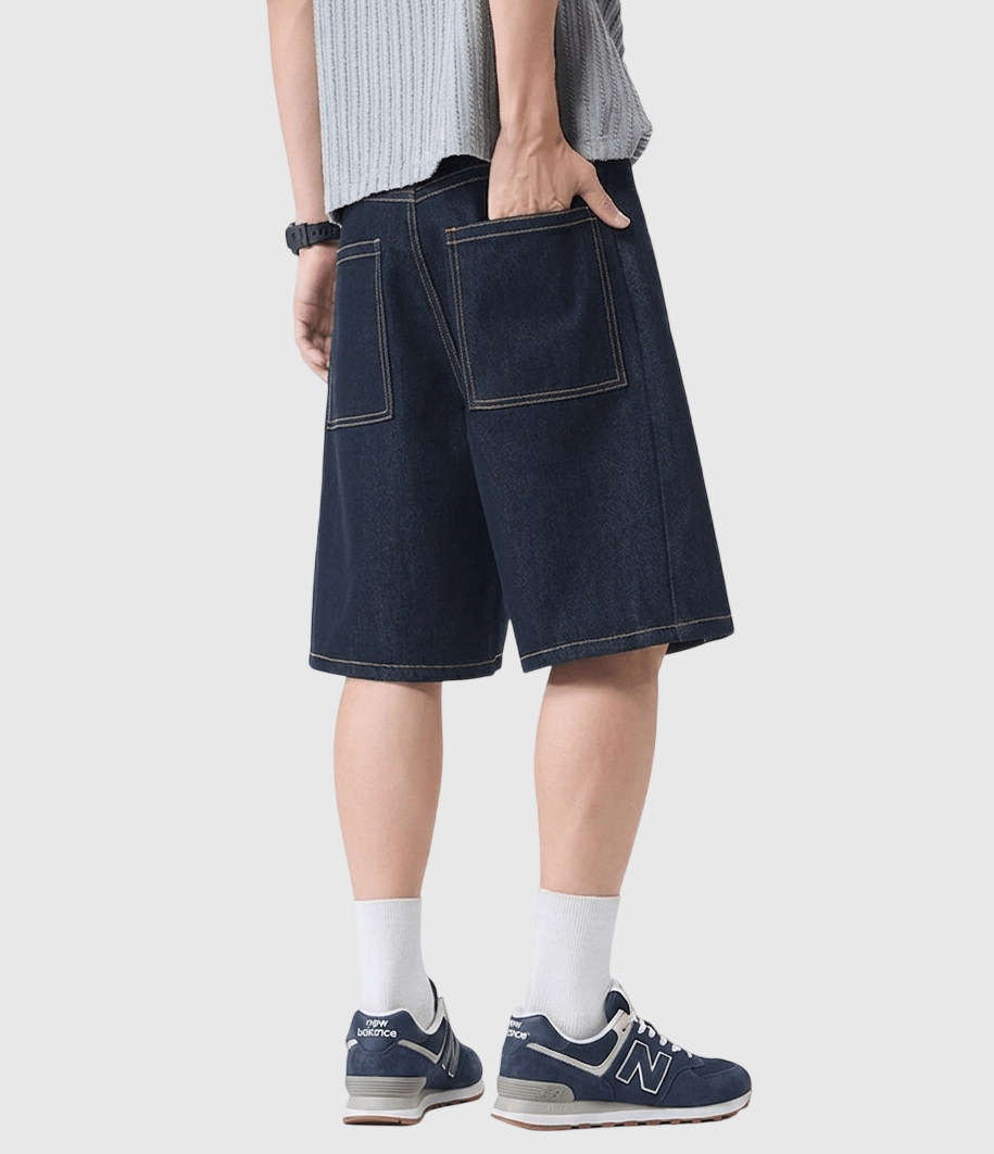 日系基礎洗水明線縫紉設計 鬆身牛仔短褲 [SBST-1168]