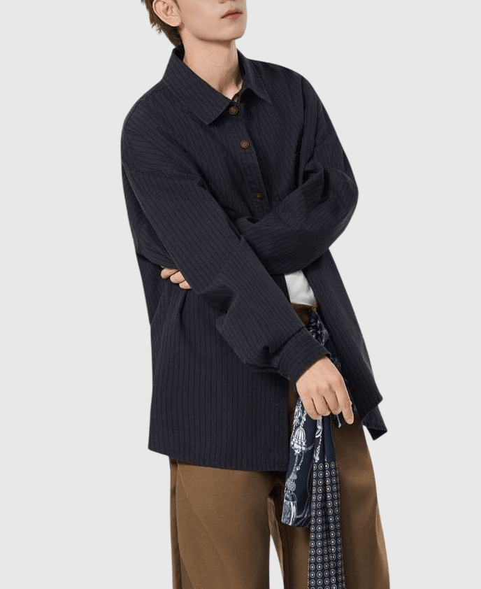 復古基礎色系條紋色織 純棉長袖恤衫 [SBS-1349]