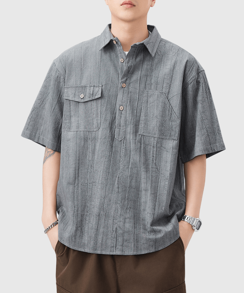 復古雙設計前袋 麻質透氣短袖 T-Shirt [SBT-1450]