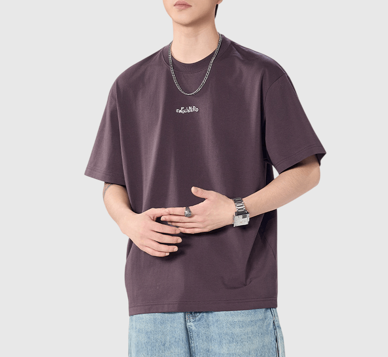  中身細文字刺繡設計 純棉短袖 T-Shirt [SBT-1509]