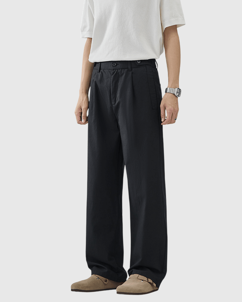 鈕扣腰袢帶設計 透氣闊腳直筒長褲 [CBP-1095]