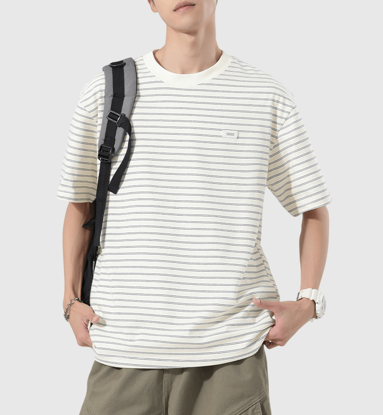 日系細標籤縫紉橫間條紋 短袖 T-Shirt [SBT-1547]