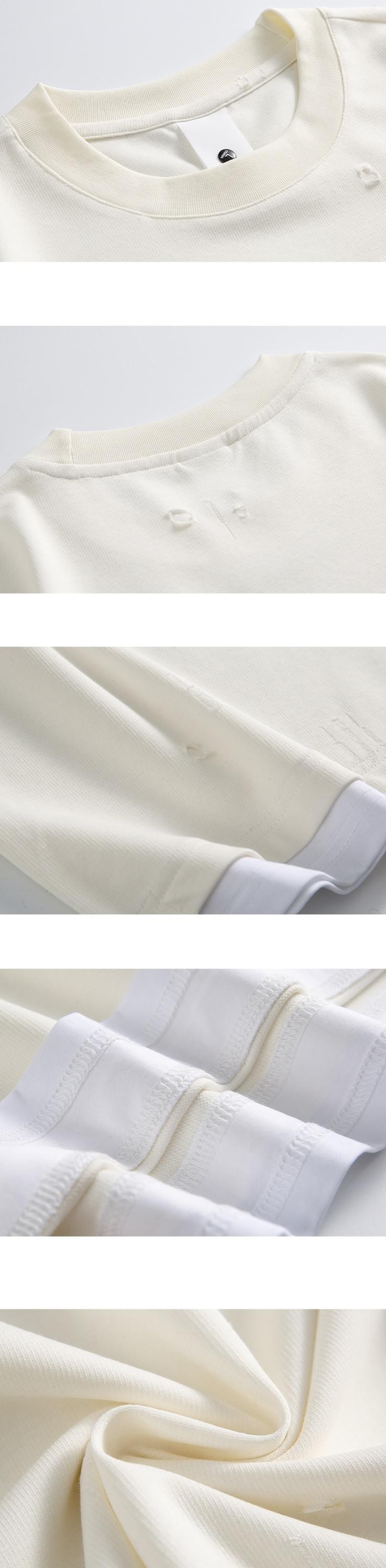 復古細破口造舊假兩件式設計 短袖 T-Shirt [SBT-1494]