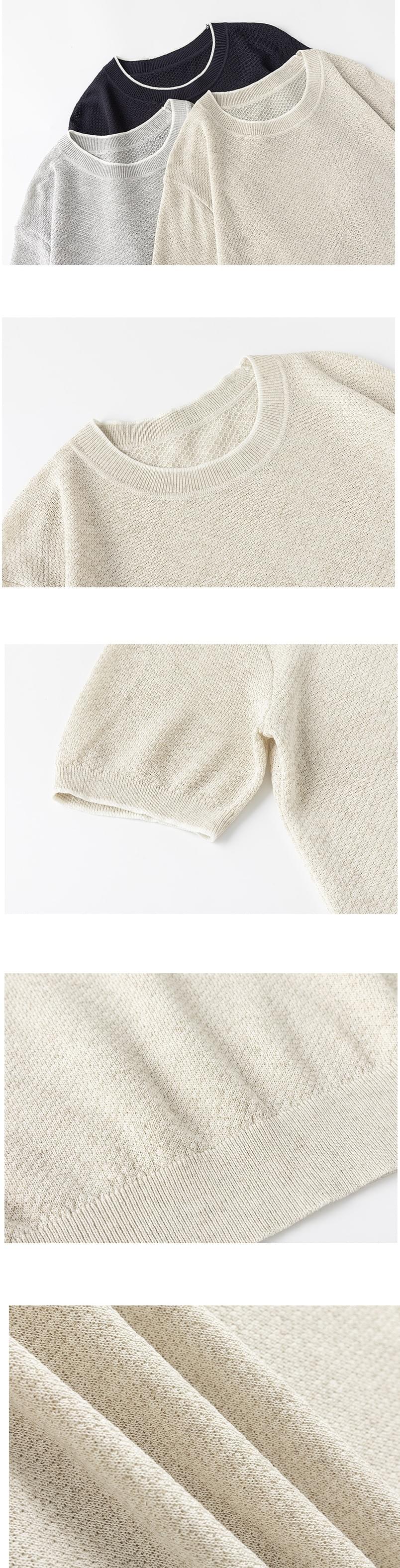 日系邊緣撞色肌理紋理設計 麻質針織透氣短袖 T-Shirt [SBT-1535]