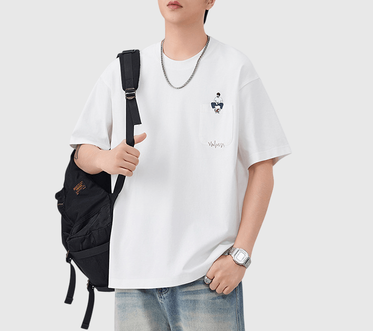 人像細圖案刺繡 純棉短袖 T-Shirt [SBT-1400]