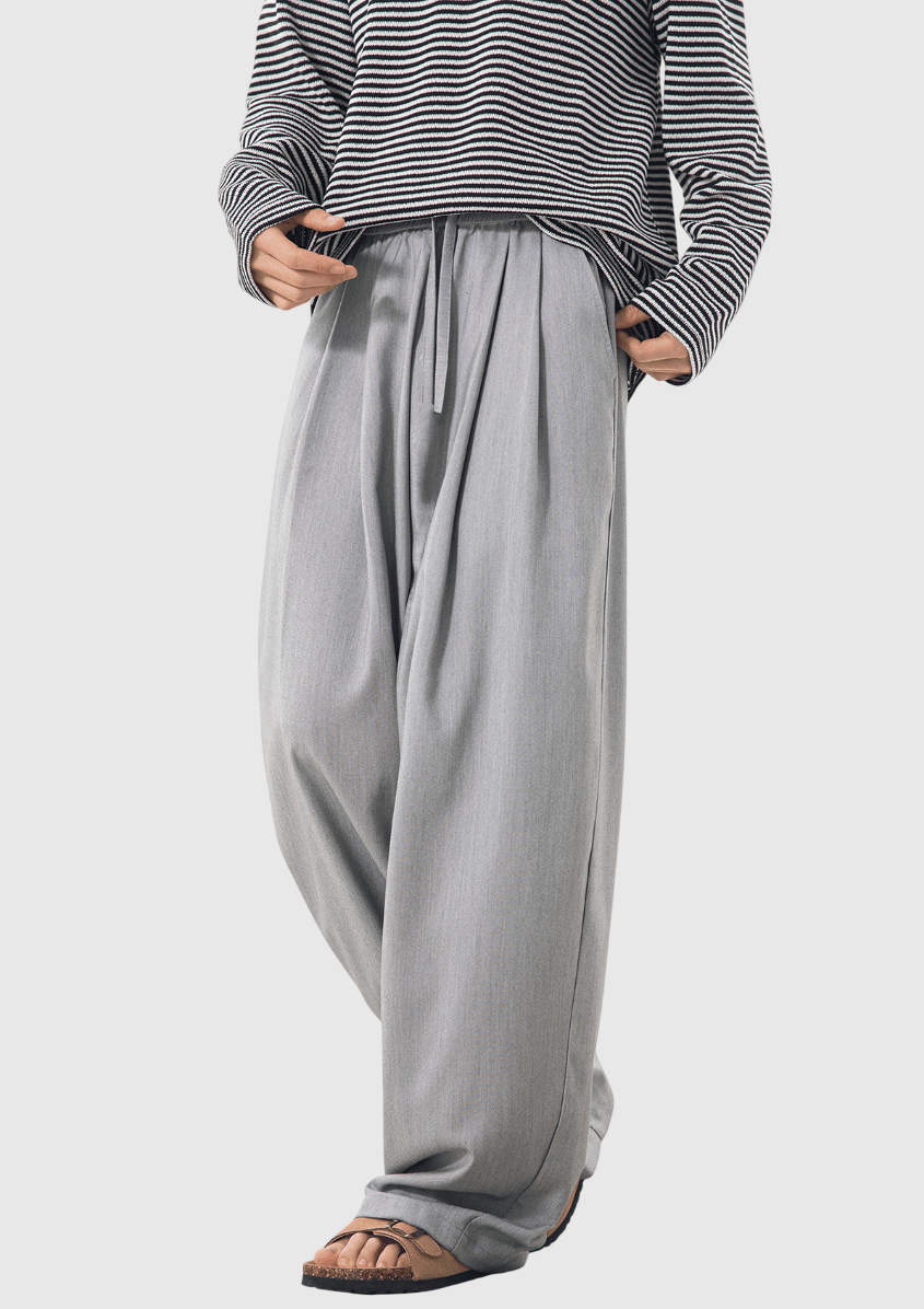 日系基礎混色編織輕便透氣 闊腿直筒垂感長褲 [SBP-1192]