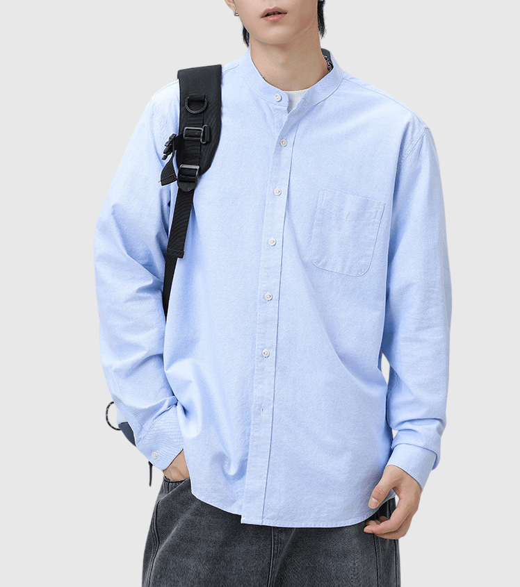 日系基礎前袋設計 純棉立領長袖恤衫 [SBS-1372]