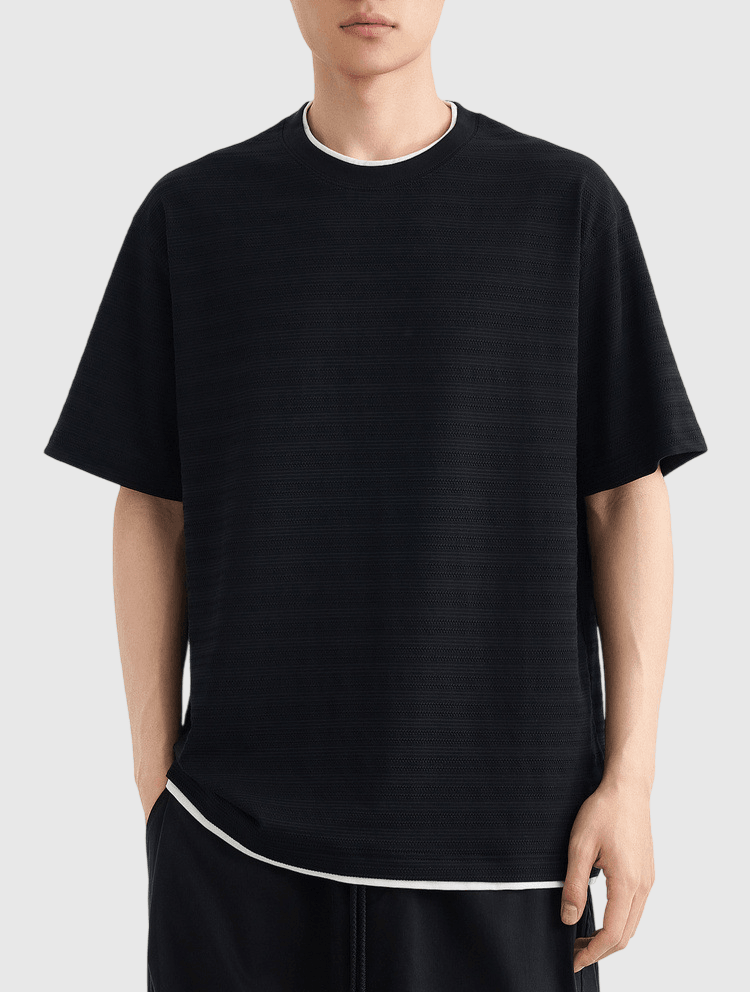 假兩件肌理紋理編織 短袖 T-Shirt [CBT-1286]
