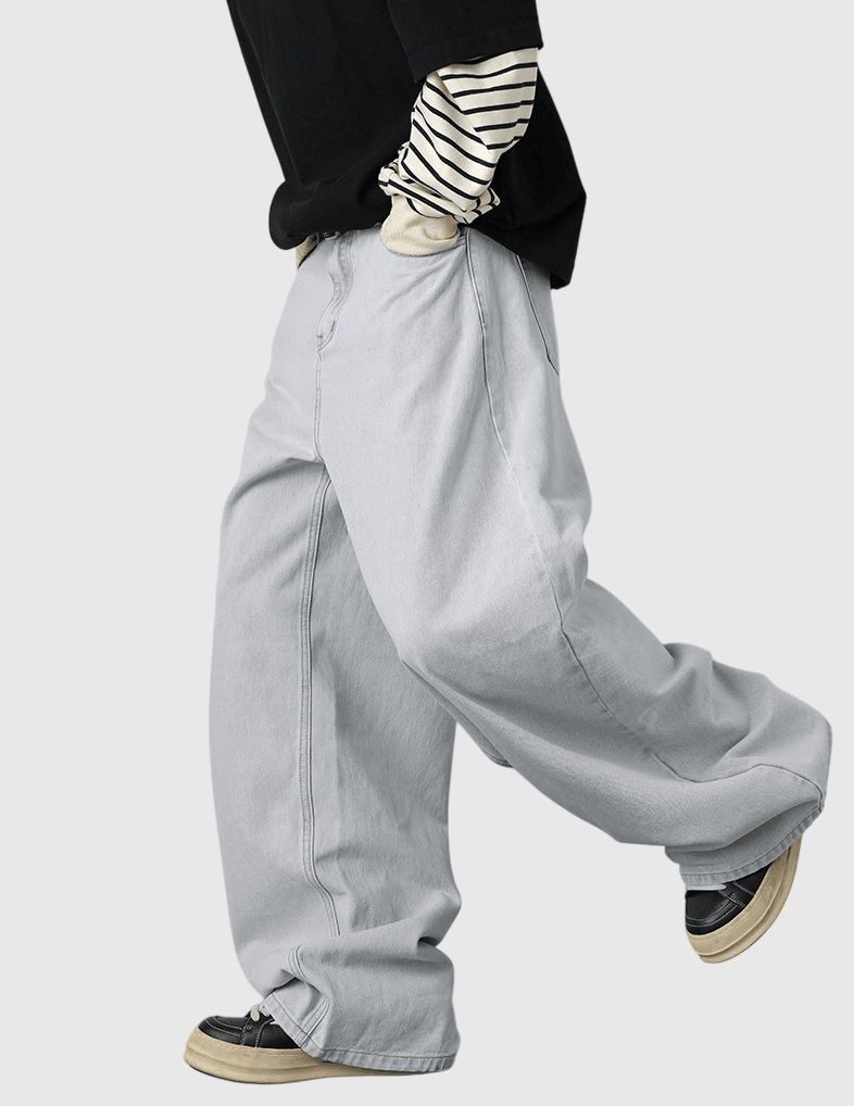 復古基礎洗水做舊 闊腳牛仔直筒 BAGGY 錐形長褲 [SBP-1193]