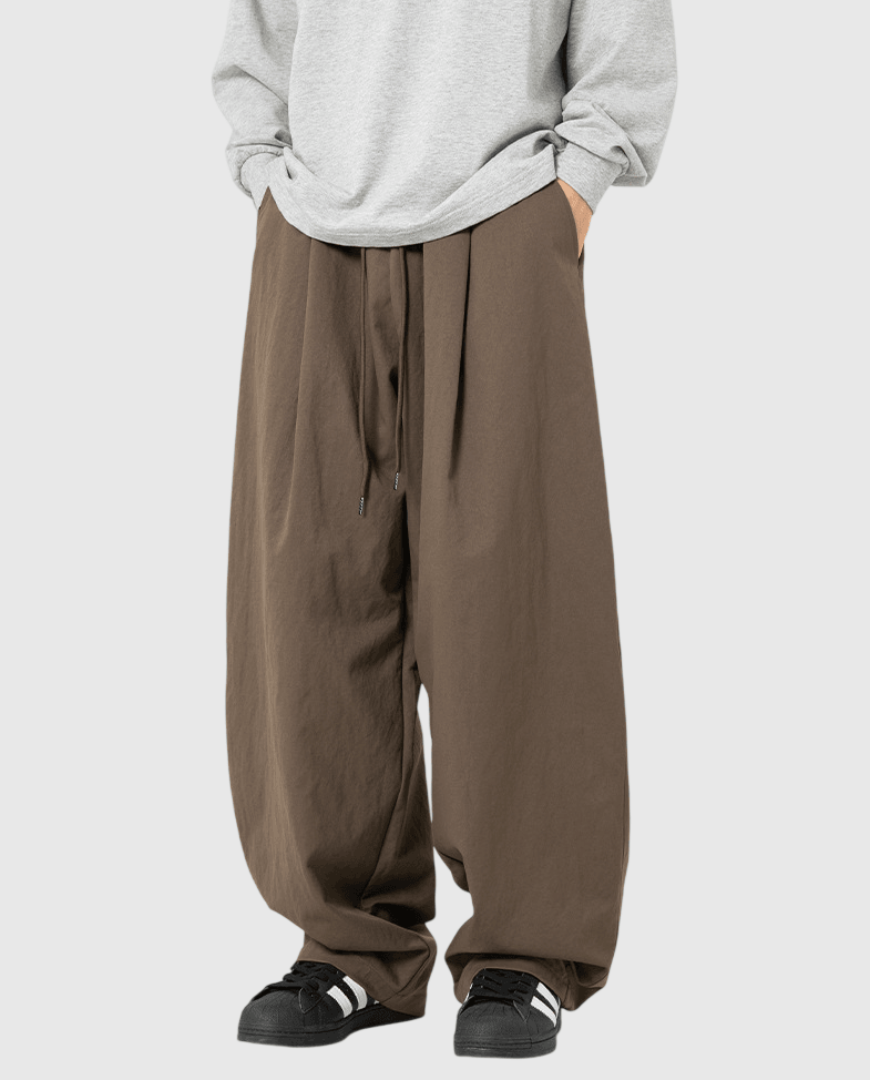 日系基礎後褶皺折疊 闊腳直筒錐形長褲 [SBP-1078]