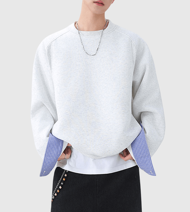 內層格仔撞色縫接 重磅圓領衛衣 [CBH-1026]