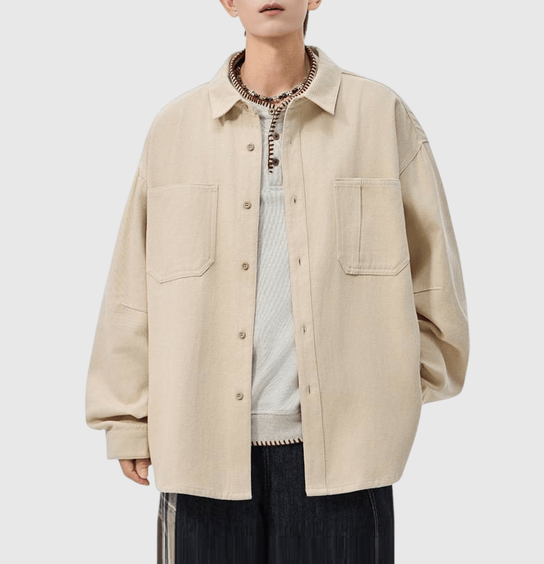 日系輕復古雙設計前袋縫紉 純棉長袖恤衫 [SBS-1207]