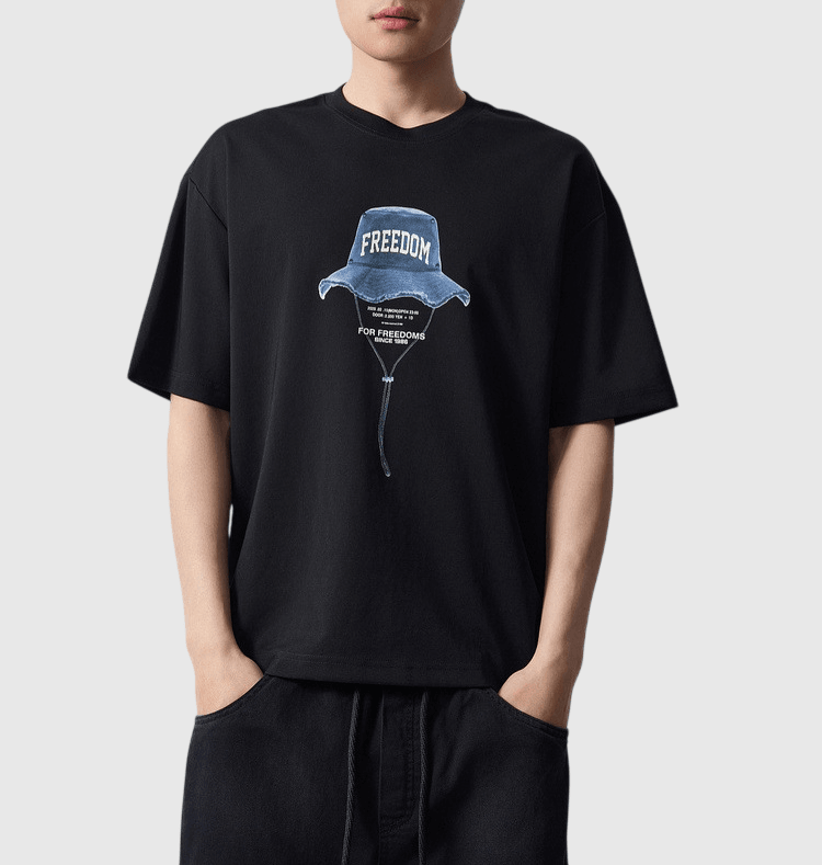漁夫帽圖案文字印燙設計 短袖 T-Shirt [CBT-1335]