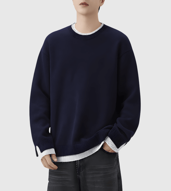 日系假兩件式混紡絨毛編織 針織毛衣 [SBK-1135]