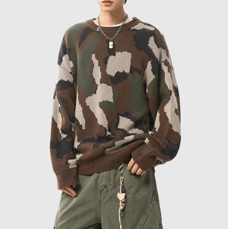 迷彩色系設計 純棉圓領針織冷衫 [CBK-1033]