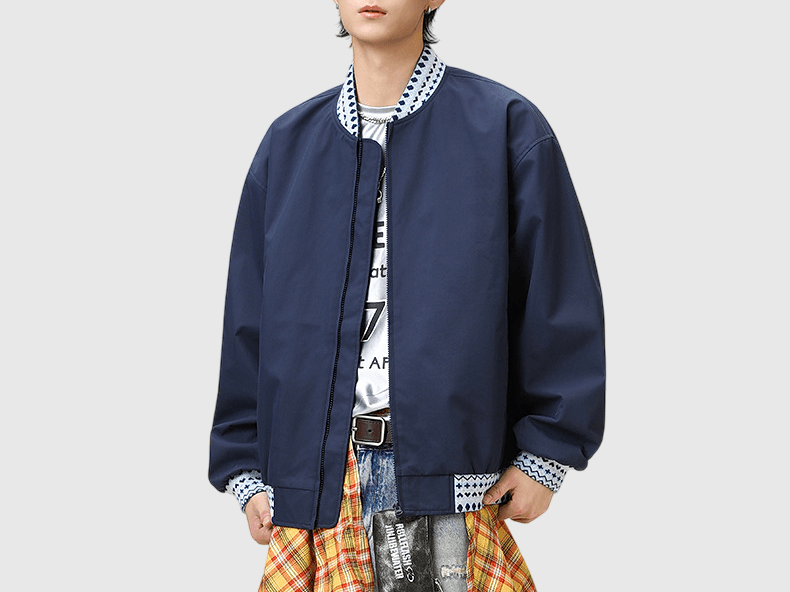 復古領口民族風圖案紋理 棒球外套 [SBO-1450]