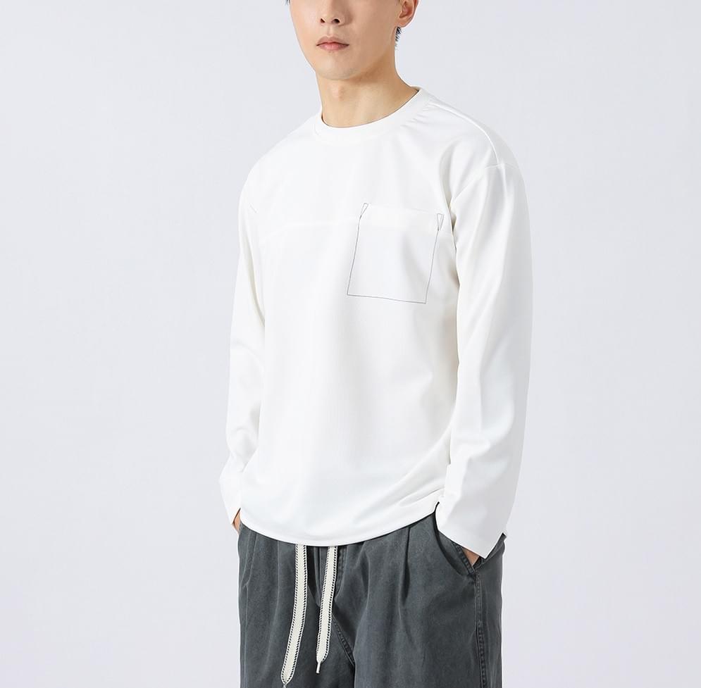 日系前袋明線刺繡 長袖 T-Shirt [CBT-1116]