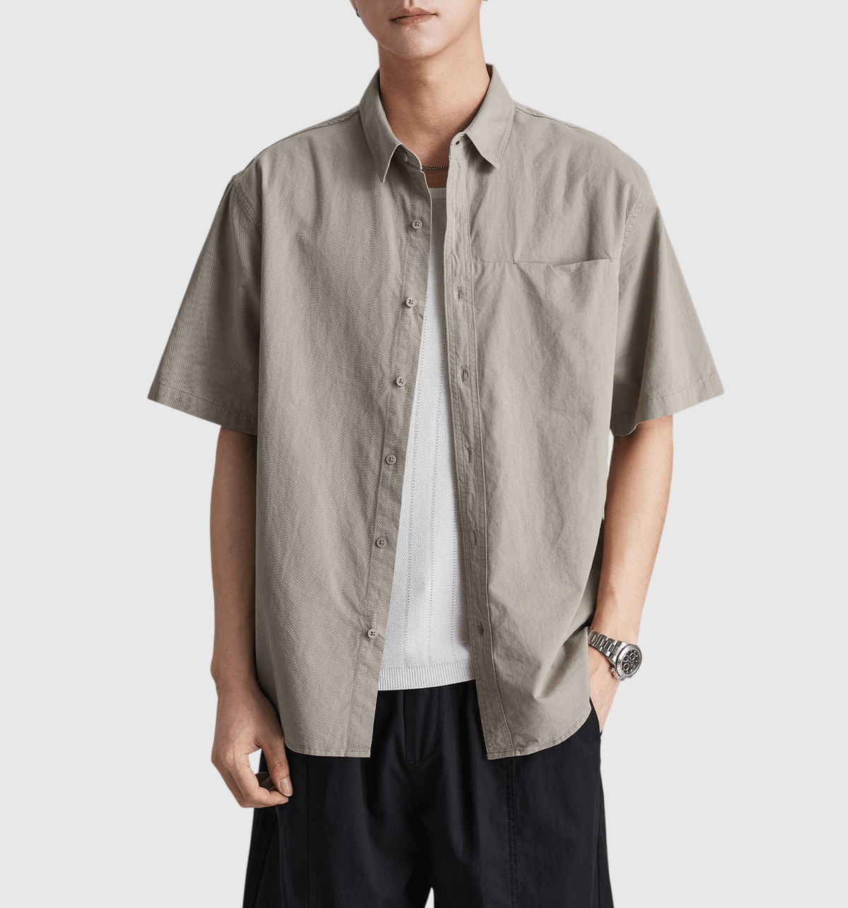 日系暗前袋縫紉設 純棉短袖恤衫 [SBS-1419]