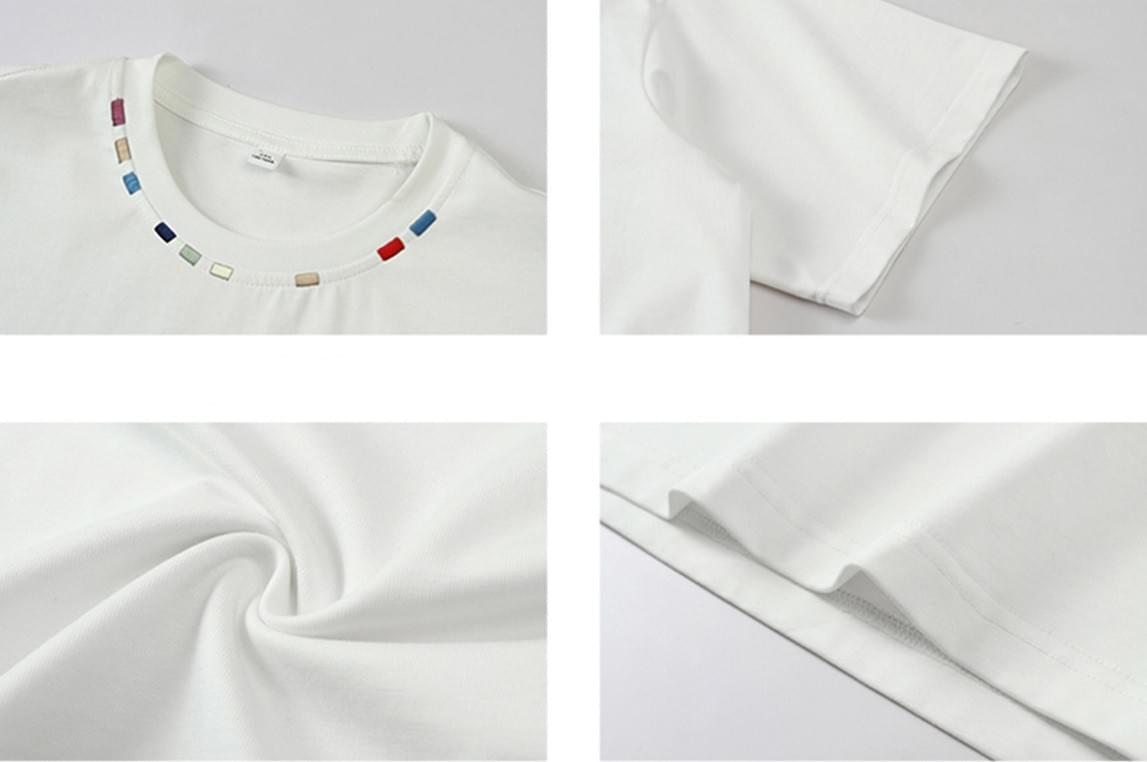 復古領口色彩設計刺繡 純棉短袖 T-Shirt [SBT-1484]