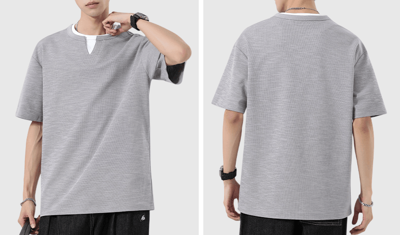 日系基礎層次假兩件式設計 天竺棉短袖 T-Shirt [SBT-1493]