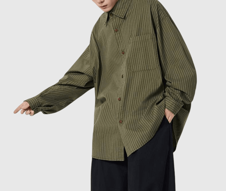 復古基礎色系條紋色織 純棉長袖恤衫 [SBS-1349]