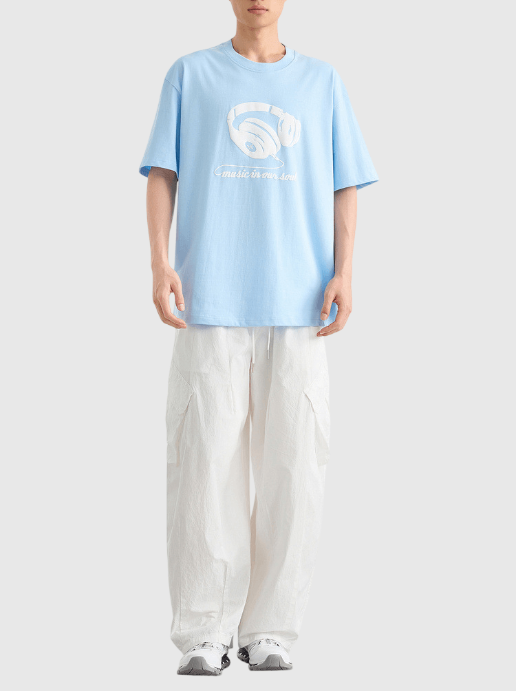 頭戴耳機圖案印燙設計 純棉短袖 T-Shirt [CBT-1285]