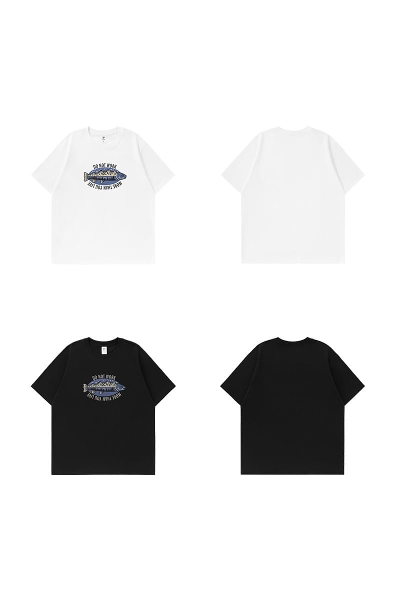 戶外中身趣味釣魚圖案文字印燙 純棉短袖 T-Shirt [CBT-1247]