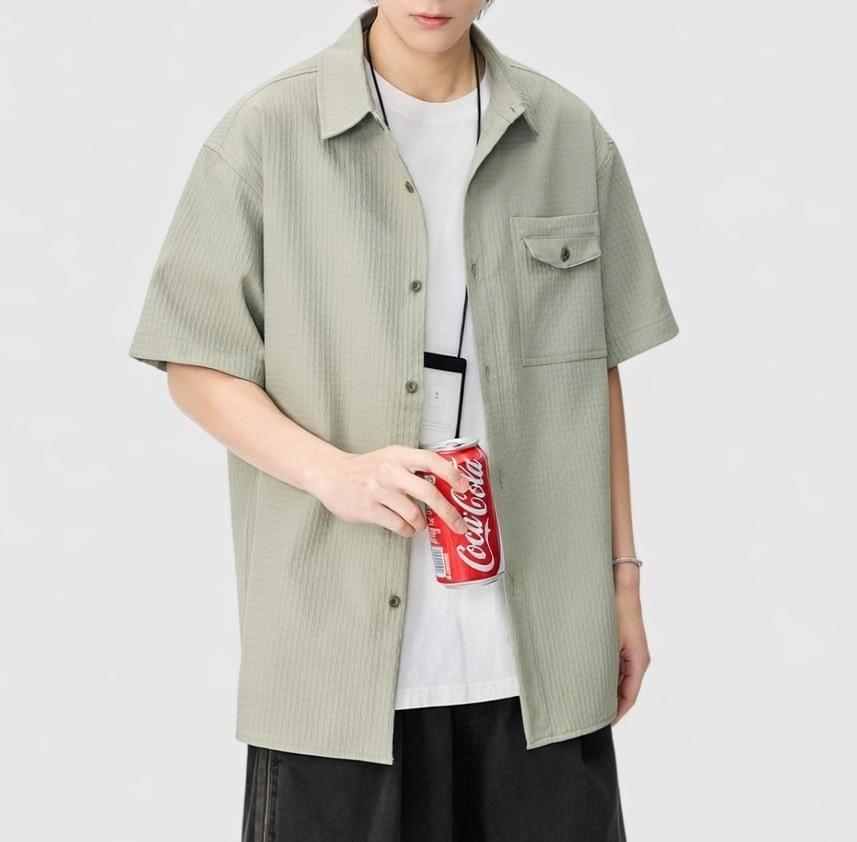 日系層次前袋立體肌理紋理設計 透氣短袖恤衫 [SBS-1398]