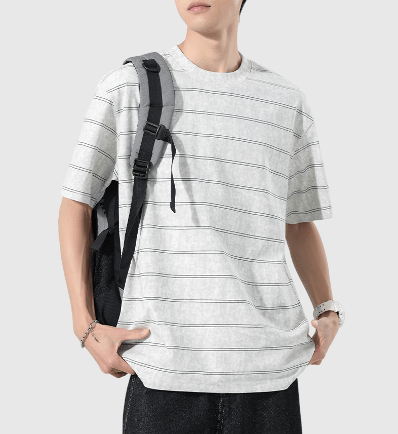 復古紮染橫間條紋設計 短袖 T-Shirt [SBT-1548]