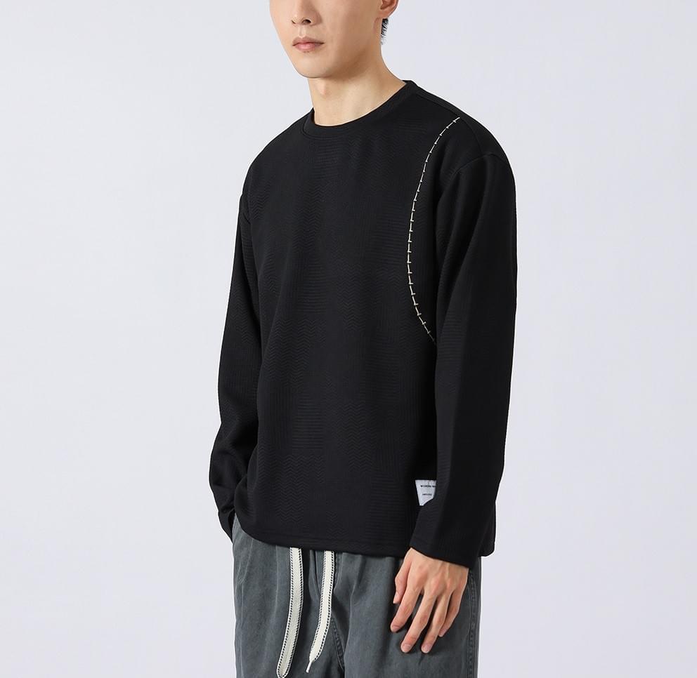 日係明線刺繡 肌理紋理長袖 T-Shirt [CBT-1115]