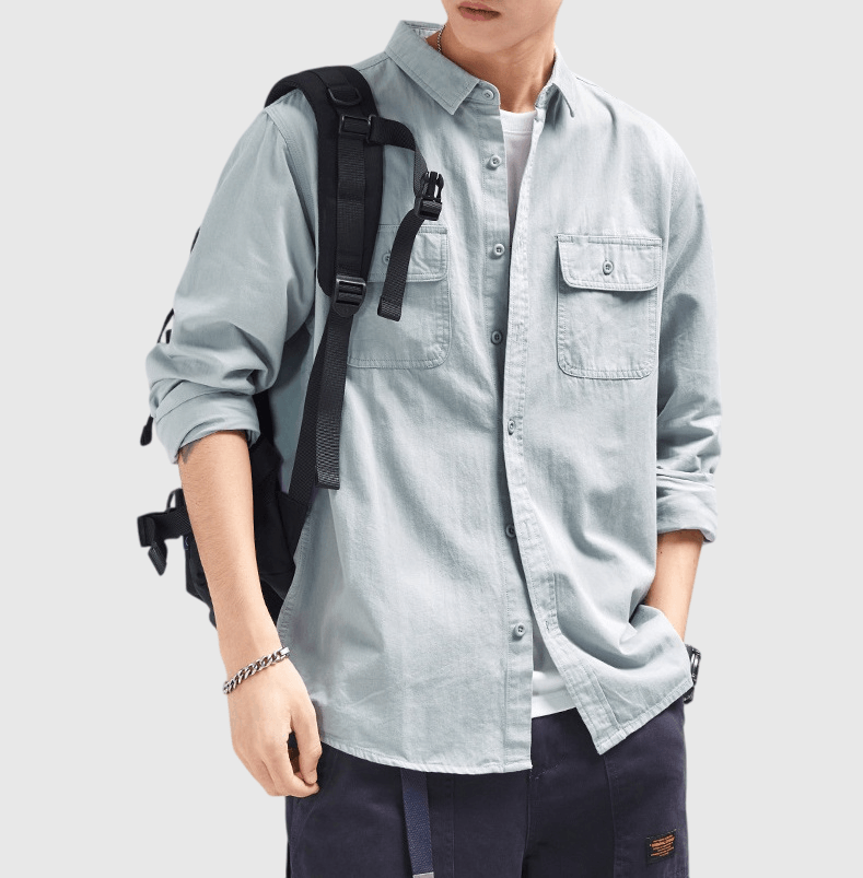 日系經典雙前袋鈕扣工裝 純棉長袖恤衫 [SBS-1074]