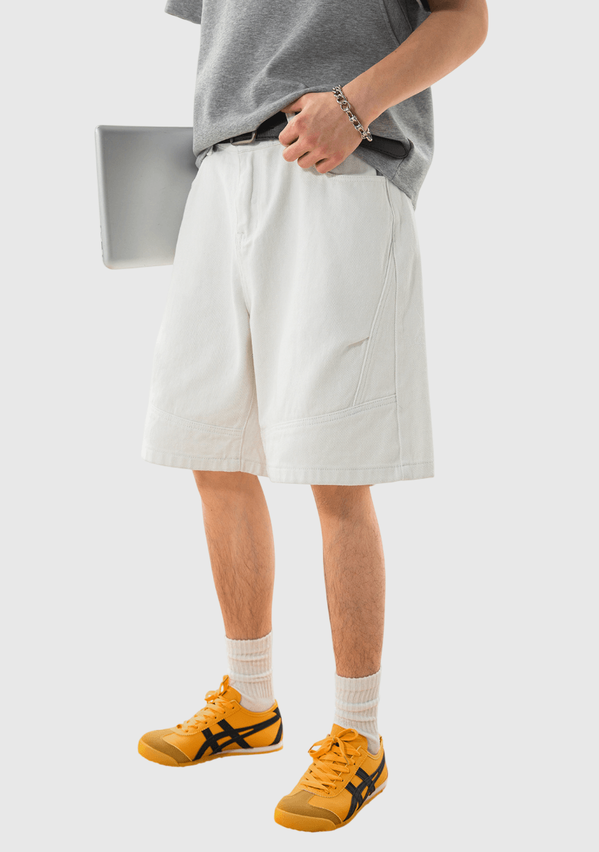 復古洗水立體分割縫線設計 牛仔短褲 [SBST-1153]