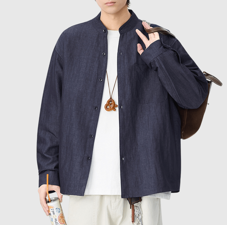 日系基礎微皺紋理 透氣半領長袖恤衫 [SBS-1390]