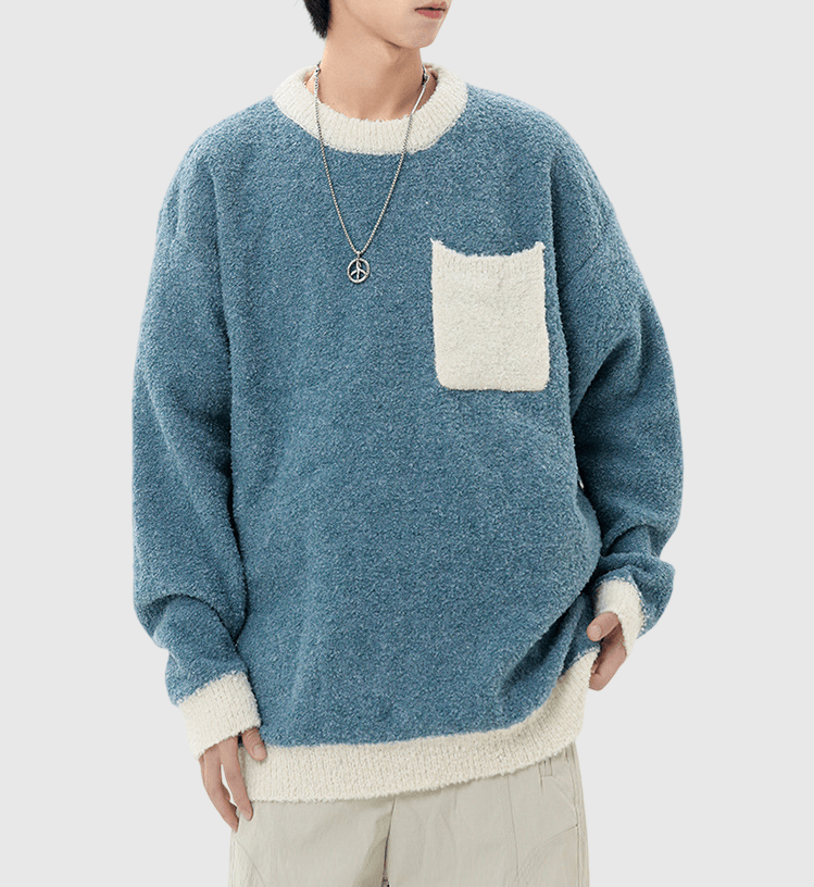 色系撞色絨毛織布設計 圓領針織冷衫 [CBK-1041]