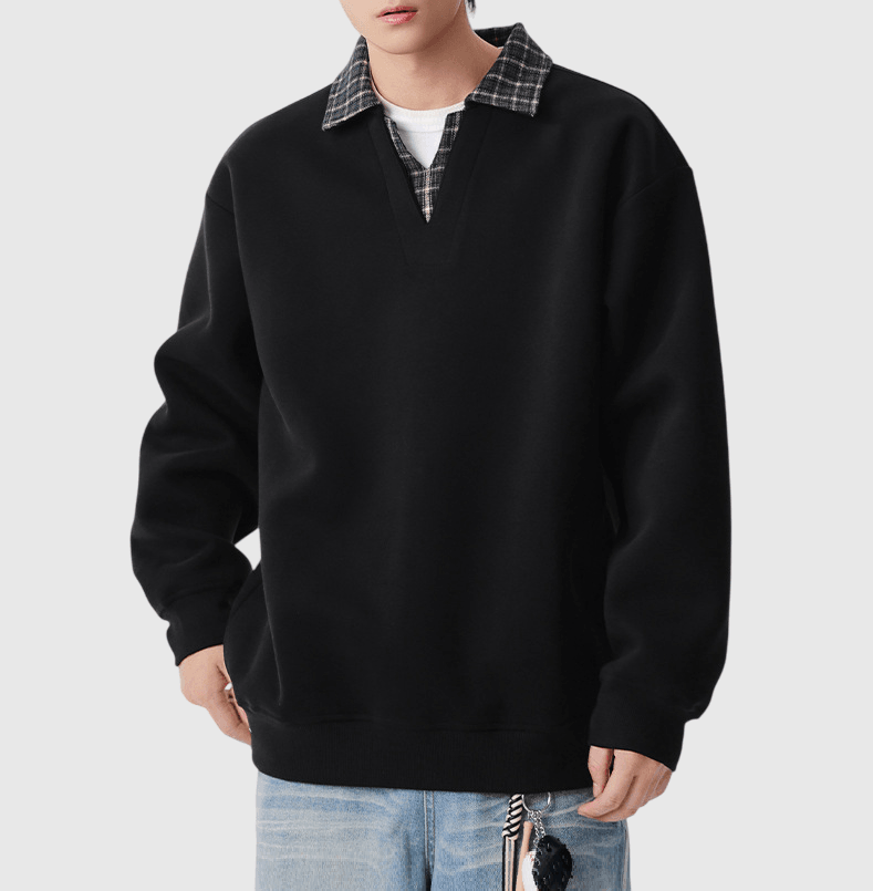 日系撞色恤衫領口拼接設計 長袖恤衫衛衣 [SBH-1340]