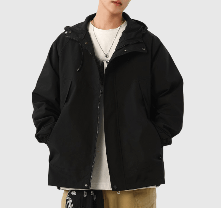 層次斜袋縫線設計 長袖連帽風褸外套 [CBJ-1073]