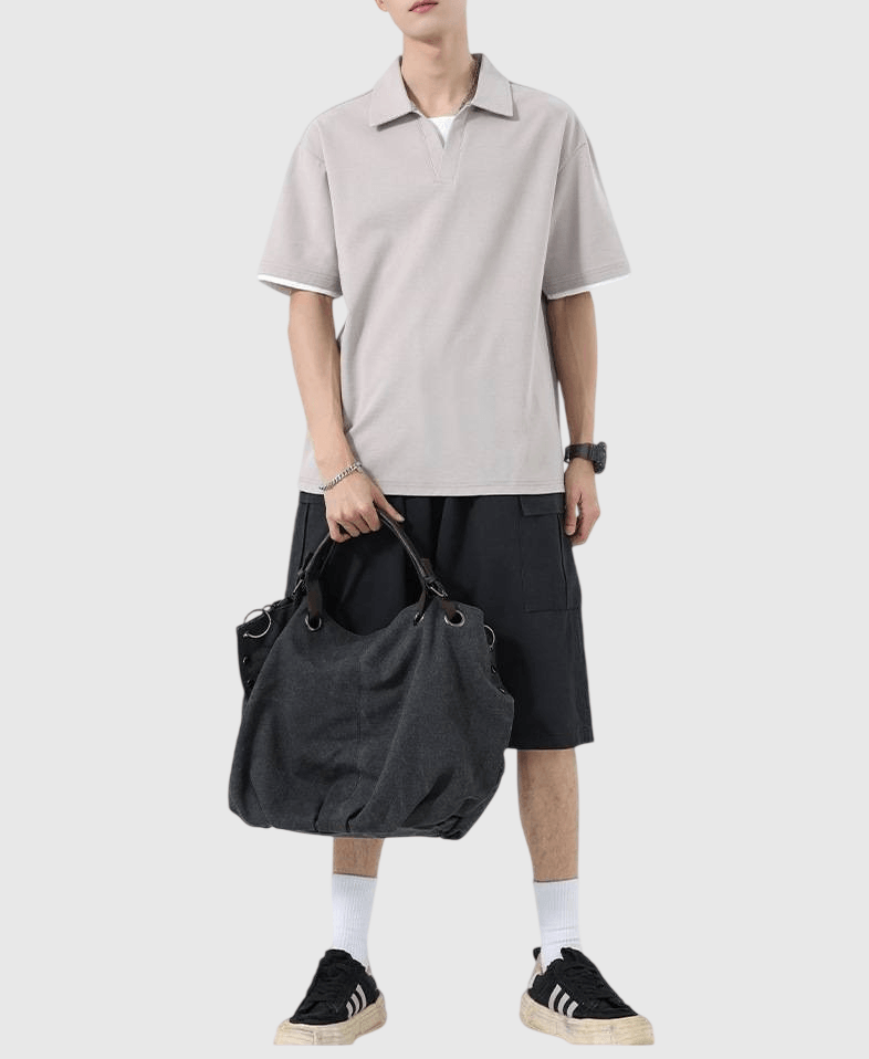 日系基礎假兩件式縫線 V 領設計 短袖 POLO T-Shirt [SBT-1498]