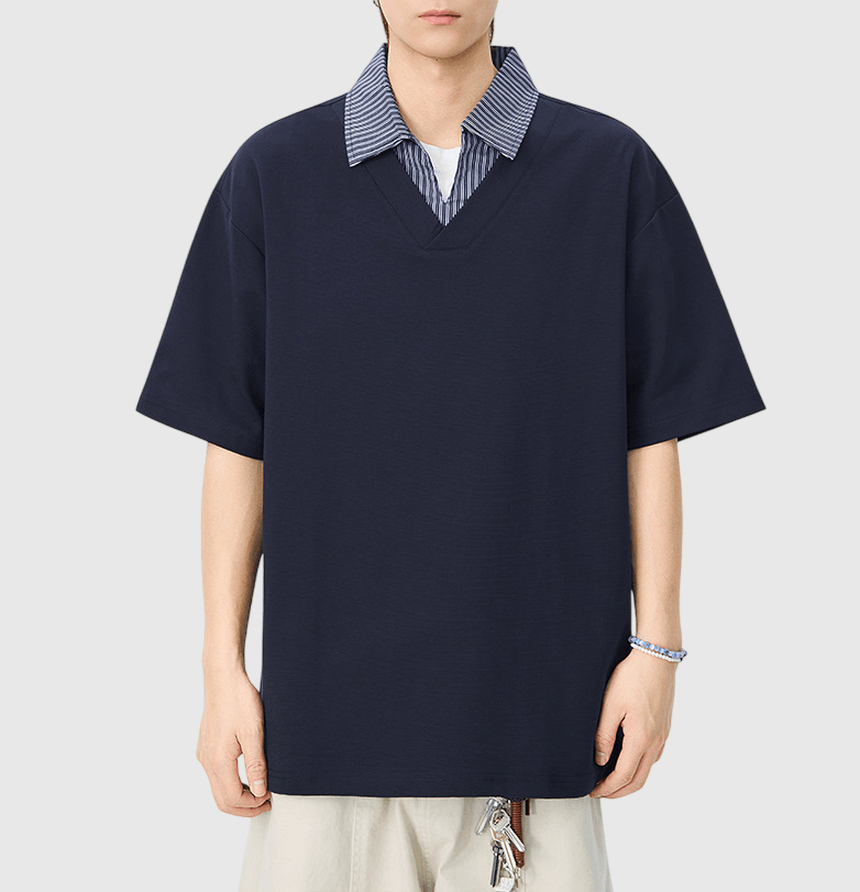 日系撞色恤衫領口拼接設計 短袖 T-Shirt [SBT-1530]