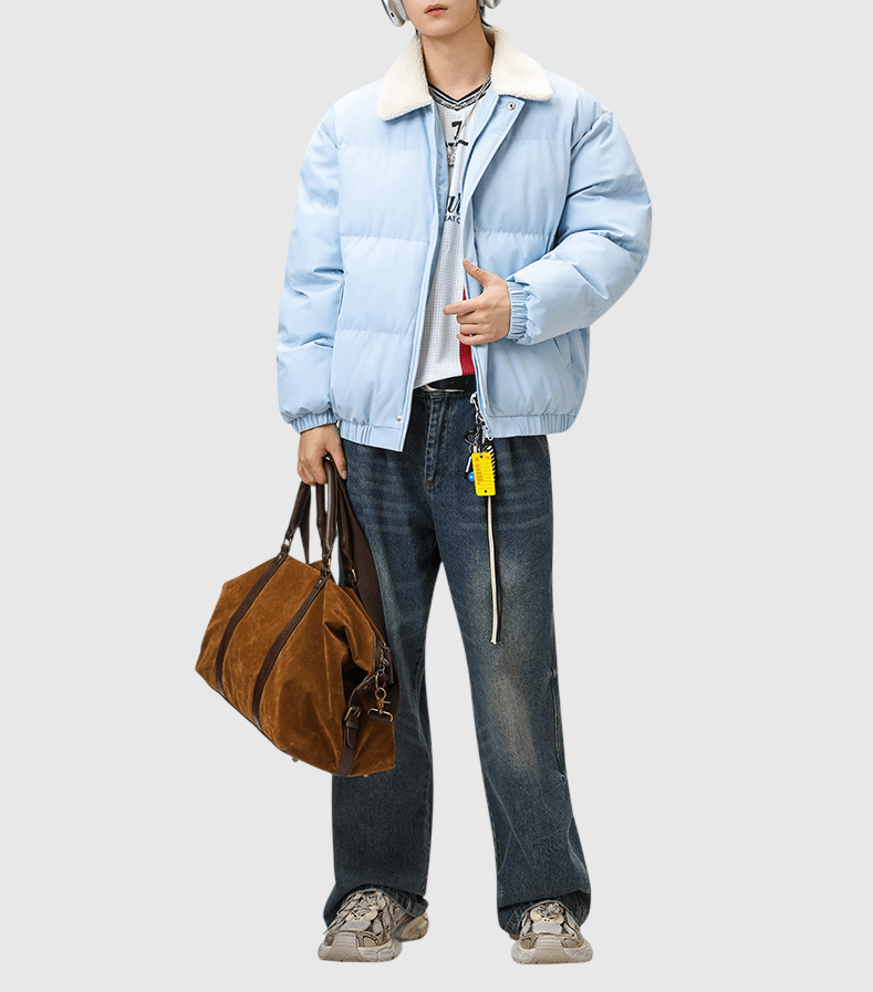 日系基礎雙側袋 絨毛粒領口夾棉長袖外套 [SBO-1497]