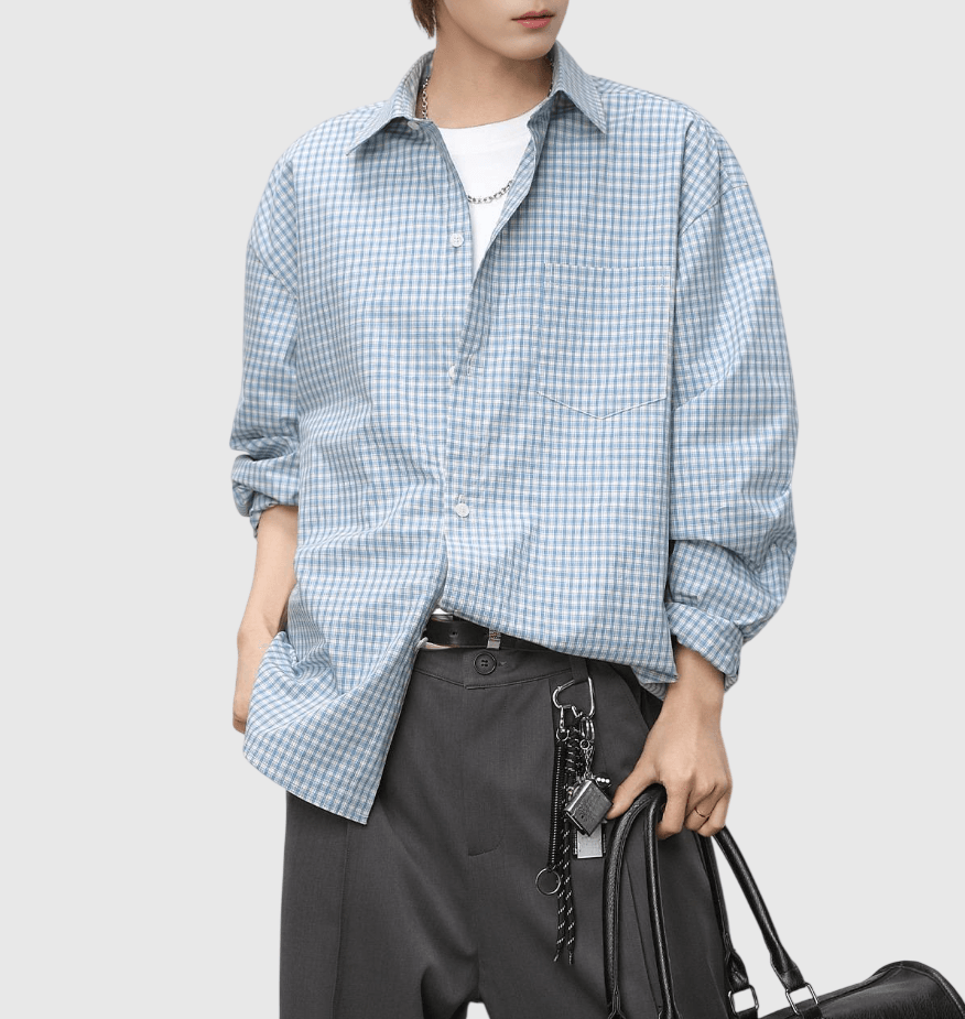 復古基礎細格仔紋理工藝 長袖恤衫 [SBS-1375]