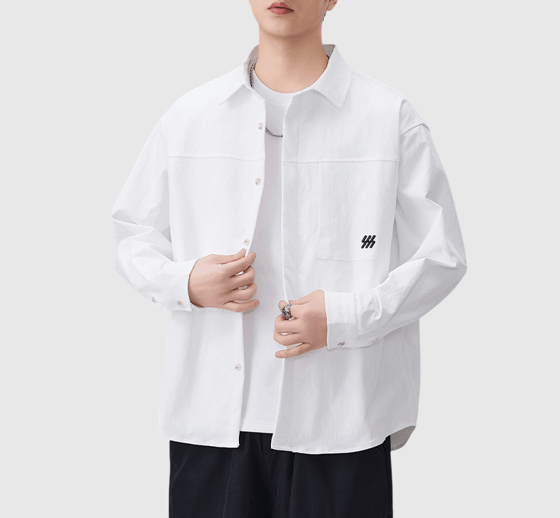 日系前袋細符號刺繡 透氣長袖恤衫 [SBS-1391]