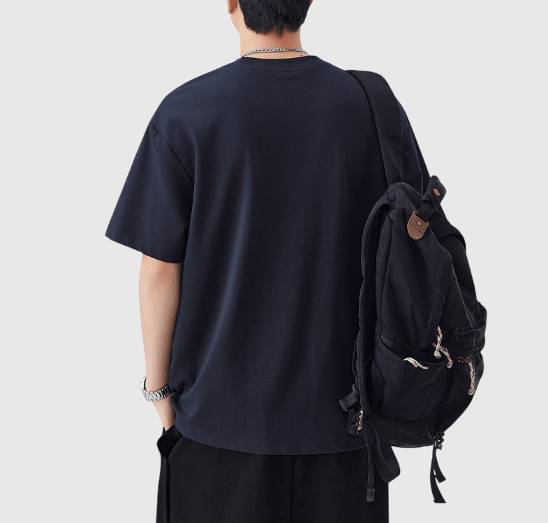 斜前袋趣味細圖案文字刺繡 短袖 T-Shirt [SBT-1505]